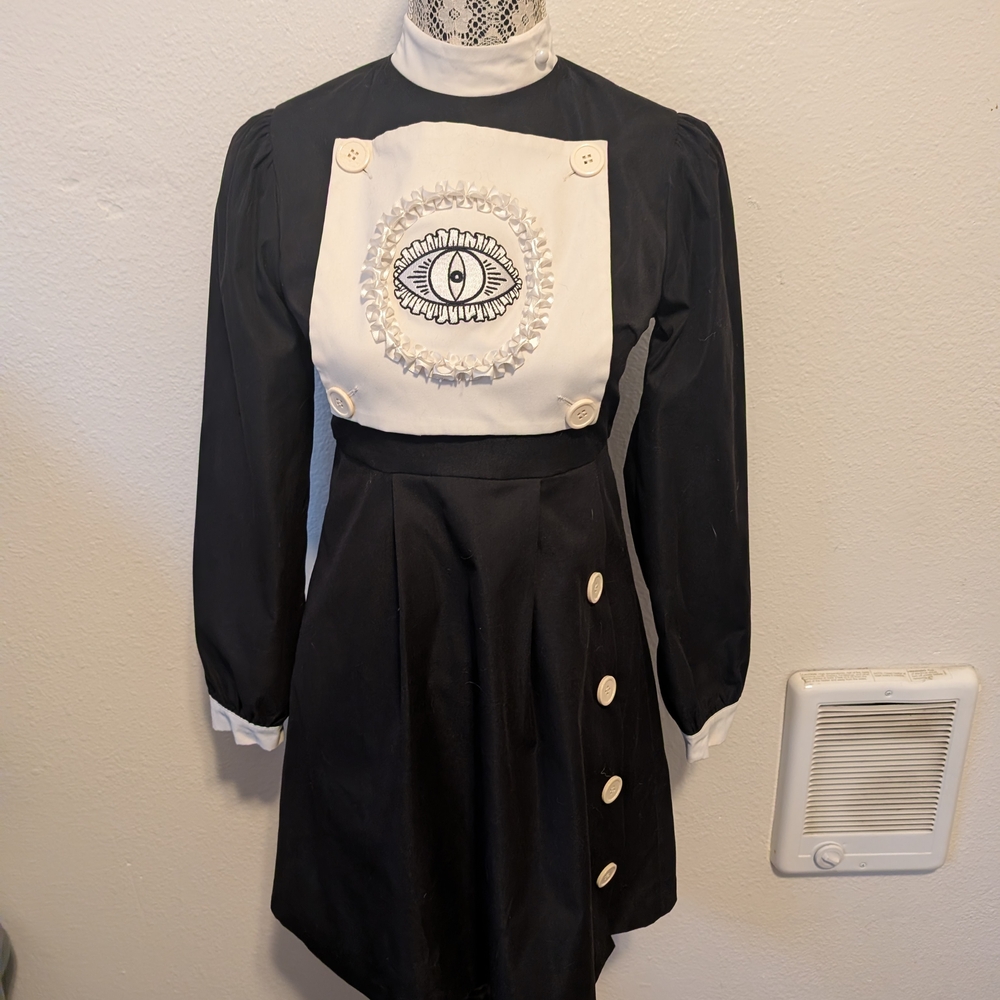 Black & White Eye-Embellished A-Line Dress